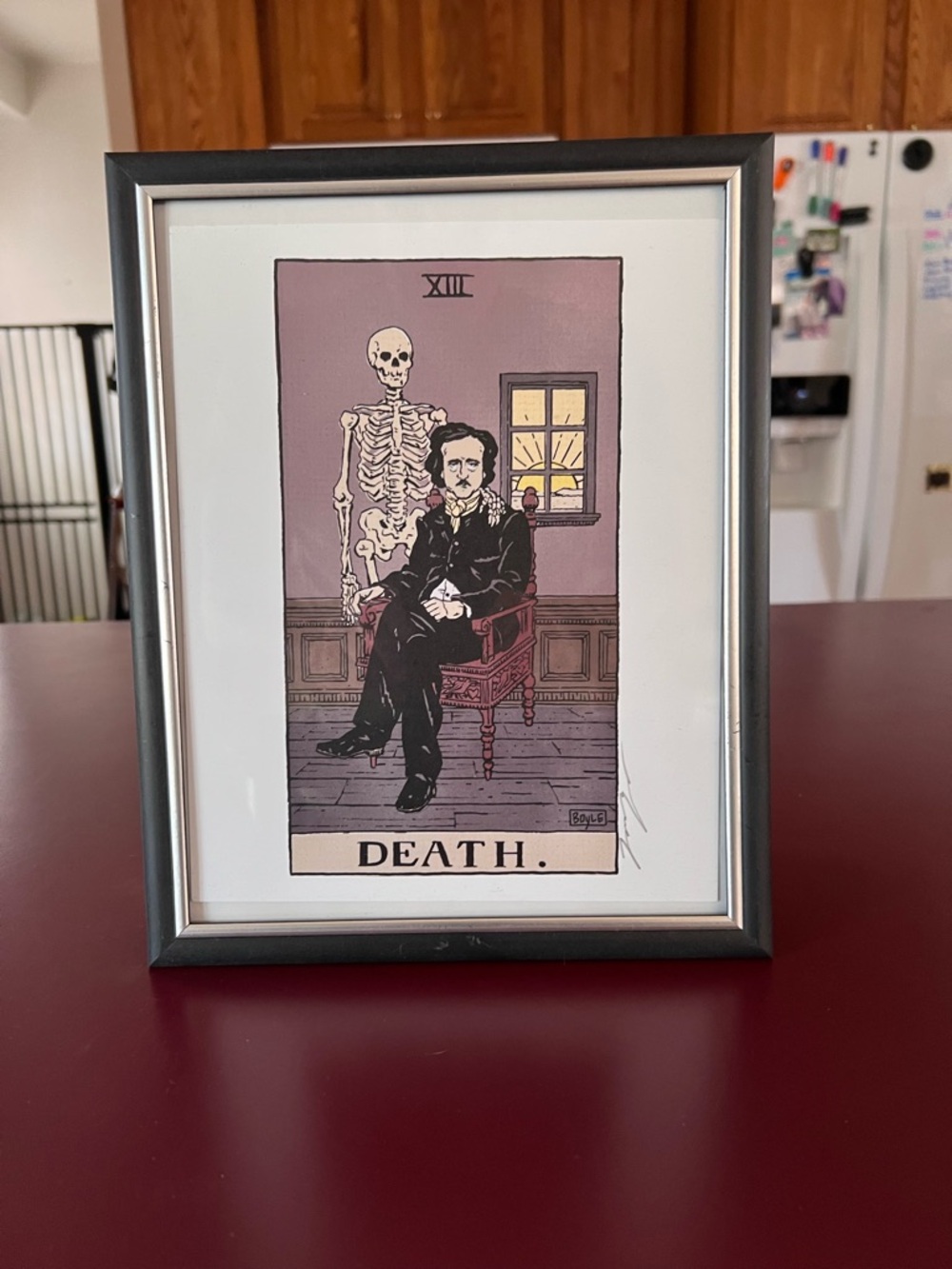 Death Tarot Art Print – Purple Illustration in Silver Frame